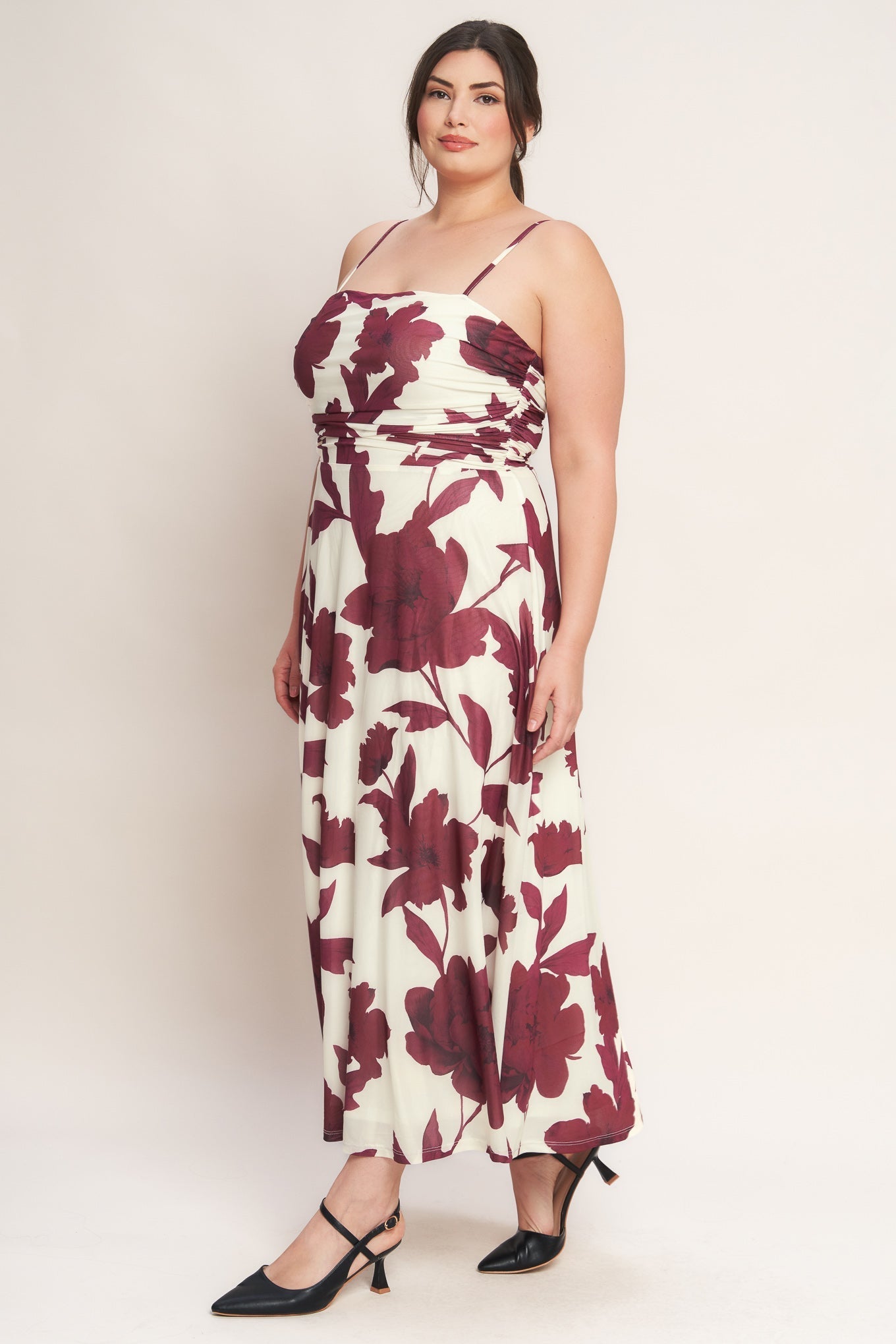 WINE BLOOM POWER MESH MIDI DRESS Flying Tomato